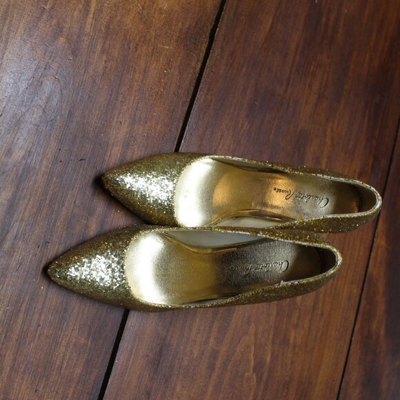 CHARLOTTE RUSSE Gold Sparkle Glitter Stiletto Pumps High Heel, 7 EUC - Picture 9 of 9